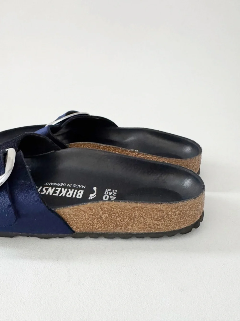 Birkenstock Madrid Big Buckle Velvet Sandal EU 40 US 9 Dark Blue Casual Comfort - Picture 7 of 11